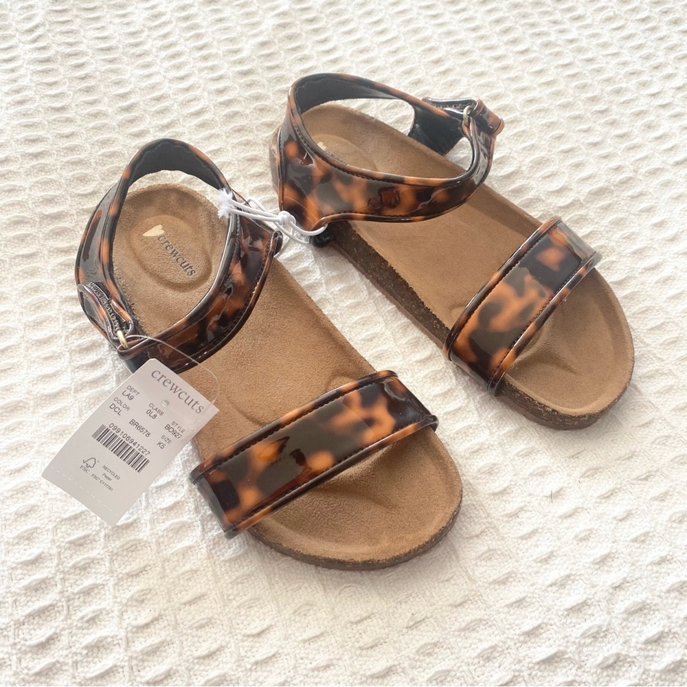 Crewcuts girls Strappy parent leather tortoise sandals size 5 NWT